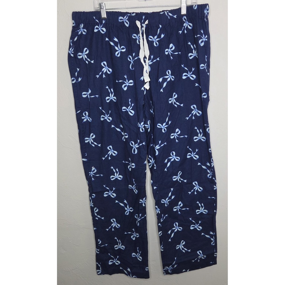 *NEW w/Tags J.Crew Flannel Pajama PJ Pants Navy Bows 100% Cotton Women's Size XL